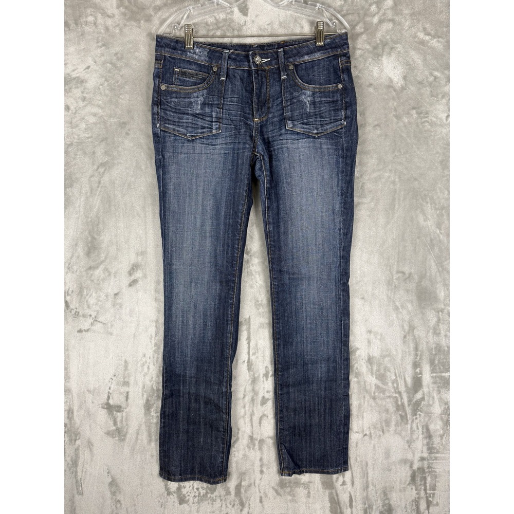 Vigoss Jeans Womens Size 7 Straight Leg Dark Wash Denim Embellished Style P1849J